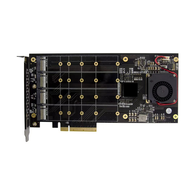 MEO 4-Port PCIe 3.0 NVMe M.2 SSD Adapter Card (X8 32Gbps Mkey Win10/Linux Compatibility) Made in China Non-Private Mold in Stock