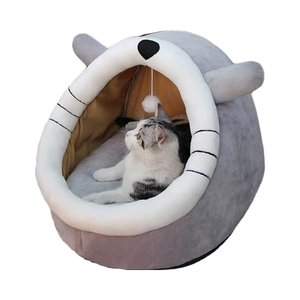 Umwelt freundliches graues Indoor-Katzen höhlen bett 2-in-1 hängendes Teaser-Spielzeug für Katzen und kleine Hunde zum Spielen und Schlafen - Product Image 1