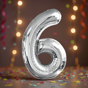 Party Love Silver Number 6 Foil Balloon 80cm <b>Birthday</b> Party <b>Decorations</b> - Product Image 4