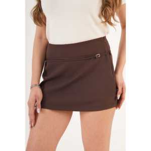 Coffee Mini <b>Pencil</b> <b>Skirt</b> with Minimal Belt Detail Empire Waistline Print Decoration Plus Size Denim Summer Style XS Size - Product Image 4