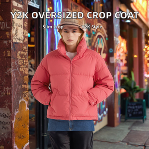 Veste courte à col montant pour femme, style Y2K, en toile unie, à manches longues, avec fermeture éclair, pour l'automne - Product Image 2