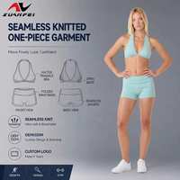 Ensemble de yoga 2 pièces menthe pour femme, col licou, soutien-gorge de sport à col en V, short cycliste taille haute, logo personnalisé OEM ODM, vêtements de sport fitness