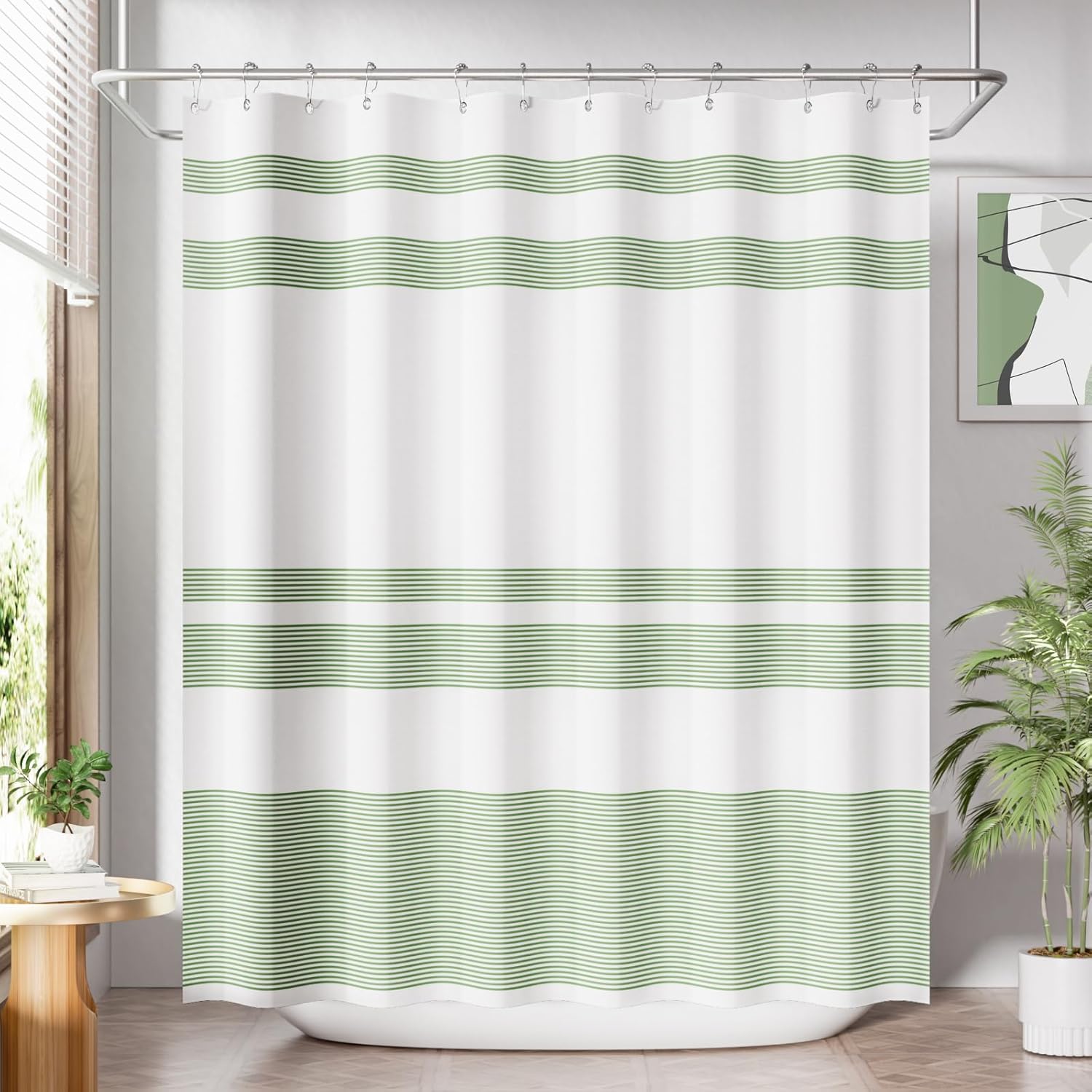 A- Sage Green Stripe +12 Metal Hooks