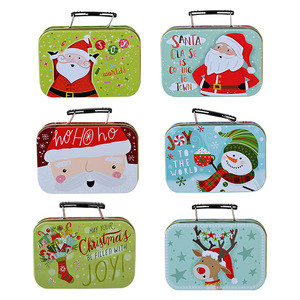 Decoración navideña encantadora pequeña, maletín caja de hojalata dibujos animados Santa Claus muñeco de nieve alce lata caramelo Chocolate caja regalo para niños/ - Product Image 2