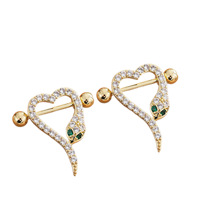 Anneau de piercing pour téton en forme de tête de serpent, plaqué or 18 carats, en acier inoxydable, zircon, bijoux de piercing tendance pour femmes, luxe léger