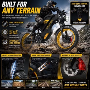 จักรยานไฟฟ้า GT20 Pro 48V Brushless 3000W ยางใหญ่ ความเร็วสูงสุด 55 กม./ชม. ระยะทาง 145 ไมล์ แบตเตอรี่ลิเธียมคู่ 40Ah ระบบกันสะเทือนเต็มรูปแบบ สำหรับขับขี่ออฟโรด - Product Image 5
