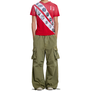 Pantalones Cargo de Paracaídas de Algodón Ripstop Verde Oliva Personalizados para Hombre, Pantalones Holgados de Algodón con Cordón, Pantalones Cargo de Paracaídas para Hombre - Product Image 4
