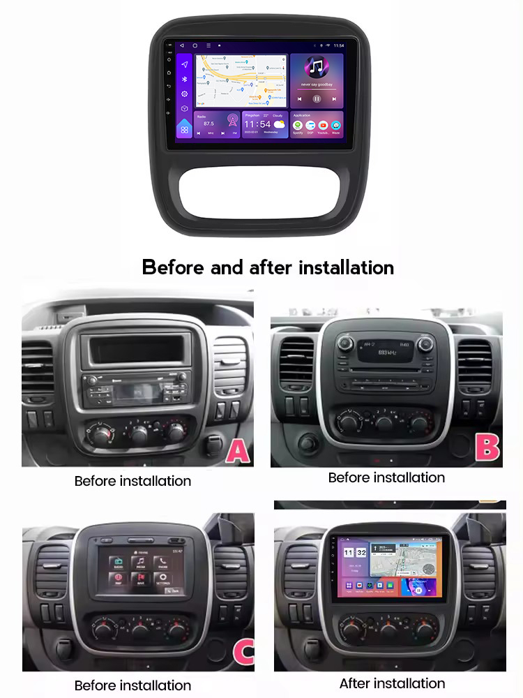 Autoradio Android 15 Con Schermo 9'' Per Opel Vivaro B / Renault Trafic / FIAT Talento / Nissan NV300 – CarPlay Senza Fili, GPS, Wi-Fi, 4GB RAM