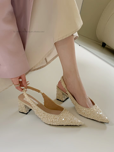 Sandales à talons hauts pour femmes, talons pointus, ouvertes, rehaussantes, légères, antidérapantes, à paillettes et perles, style Daur Sense! - Product Image 5