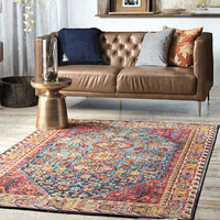 Tapis rectangulaire vintage en jute tissé WILTON, motif géométrique ethnique persan, à poils moyens, avec envers antidérapant en latex, lavable, pour salon et prière