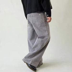 <span class=keywords><strong>Jeans</strong></span> Larghi da <span class=keywords><strong>Uomo</strong></span> Personalizzati Grigio Chiaro Effetto Vintage Denim Sbiadito Vestibilità Ampia Stile Streetwear - Product Image 3
