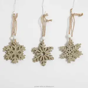 18pcs/set Luxury Snowflakes Ornaments Wooden Gold Christmas Tree Pendants Window Decor Farmhouse Festival Hanging Ornaments