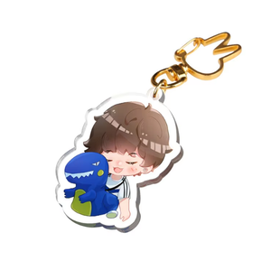 Acrylic <b>Key</b> Chain <b>Custom</b> Logo Cartoon Dinosaur with Boy Animation Double-Sided DIY Photo Pendant - Product Image 1