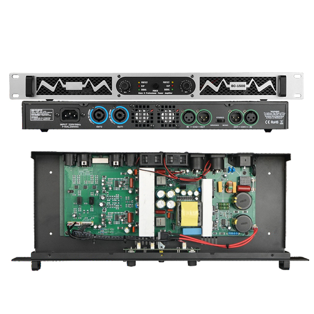 2 Channel Professional BC-1500 1U 2x250W Class D Digital Power Amplifier Rack Mount Amp for Stage DJ KTV PA System