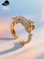 Bracelet de luxe personnalisé en or 9K/14K/18K avec diamants de laboratoire, motif léopard et tigre, pour femme