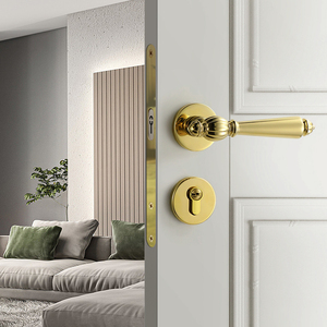 Poignée de porte en alliage de zinc doré de luxe français, ensemble de poignées et de serrures pour hôtel, villa, appartement, chambre. - Product Image 1