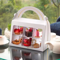 Support en carton personnalisé Horace pour le thé de l'après-midi, boîte d'emballage portable multi-niveaux pour desserts, pâtisseries, gâteaux, cupcakes, macarons avec poignée