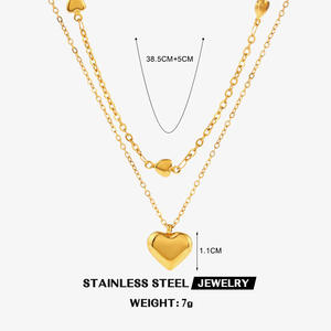 قلادة عنق مطلية بالذهب من الفولاذ المقاوم للصدأ ، قلادة على شكل قلب ، تصميم دلاية على شكل قلب ، مرصعة بطبقتين ، قلادة من المجوهرات - Product Image 6