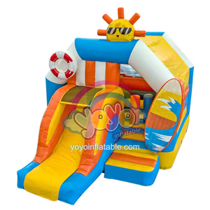 Structure gonflable combinée sur le thème des vacances à la plage, avec accents de cocotiers, surface antidérapante, dégonflage rapide, résistant aux UV, en PVC, pour fêtes en parc - Product Image 1