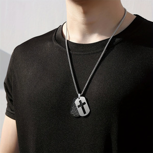 Commercio all'ingrosso in acciaio inox doppio Dog Tag Christian collana di gioielli moda bibbia versi Inspirational ciondolo collana per gli uomini - Product Image 6