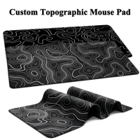 Tapis de souris de jeu surdimensionné personnalisé avec sublimation abstraite topographique, bord surfilé, tapis de bureau en caoutchouc pour le bureau et les jeux