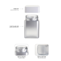Bocaux carrés en verre dépoli argenté personnalisés de 30 ml, 60 ml, 90 ml, 110 ml avec bouchons à vis CR pour pilules, capsules et emballages de poudre