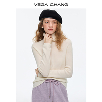 Pull en laine mérinos 100% à col montant pour femme VEGA CHANG, doux, couleur crème, pour un style décontracté et chic