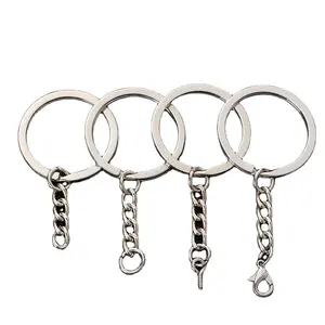 High Quality Key Chain Sliver 32mm Long Round Split Keyrings Hanging Single Ring Key Chain Jewelry Making