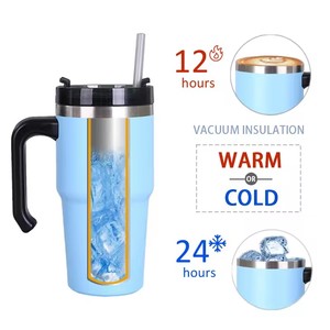 Vente en gros de gobelets en acier inoxydable de 20oz tasses <span class=keywords><strong>orange</strong></span> isolées pour voiture tasses à bière de voyage avec poignée paille <span class=keywords><strong>bouteille</strong></span> d'eau sous vide pour le camping - Product Image 4