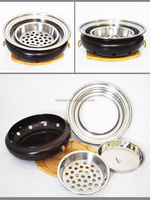 Grill de table rond au charbon de bois pour restaurant coréen, équipement de grillade commercial en acier inoxydable avec plateau inférieur