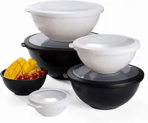 塑料嵌套碗套装包括带TPR盖子的微波安全搅拌碗