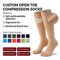 Kaos Kaki Kompresi Khaki Open Toe 20-30mmHg Graduated Support untuk Perawat Wanita Pria Warna Nude Tanpa Jari Setinggi Lutut Pereda Varises
