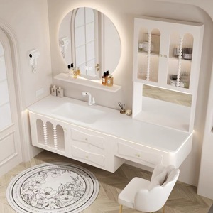 Mueble de Baño con <span class=keywords><strong>Lavabo</strong></span> Doble de Diseño Italiano, Acabado Brillante en <span class=keywords><strong>Rosa</strong></span>/Blanco, Espejo LED Inteligente, Nuevo de Fábrica - Product Image 5