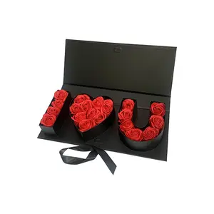 Nouveau style boîte-cadeau à fleurs rectangulaire avec lettres «I love you» pour la saint-valentin