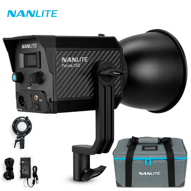 Nanlite force luminária led para fotografia, 150 150w 5600k, portátil, para áreas externas, luz cob única com suporte para bowens