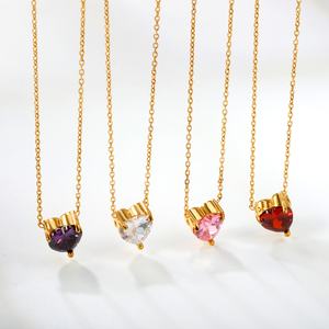 Collier pendentif cœur coloré en acier inoxydable plaqué or PVD, bijoux de la Saint-Valentin avec breloques diamantées, inaltérable, pour femme - Product Image 3