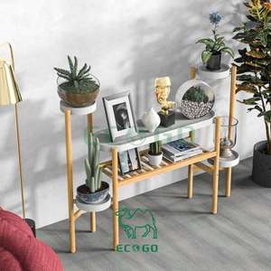 Support de plantes d'angle à 3 niveaux en bambou Moso, support d'affichage, étagère, écologique, durable, classique, moderne, finition galvanisée, maison, jardin - Product Image 4