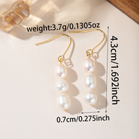 Boucles d'oreilles pendantes romantiques dorées scintillantes, trois perles ovales empilées, crochet français, rose et blanc chatoyant, bijoux pour femme, cadeau