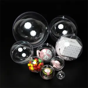 Bola de acrílico para decoração de festa, esfera para pendurar na caixa de presente, artesanato de plástico abridível, redonda, bola transparente para natal