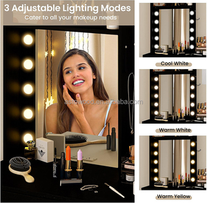 Tocador de Maquillaje Moderno con Espejo Iluminado, <span class=keywords><strong>Taburete</strong></span> Acolchado Plegable, 2 Cajones, Modular, Ecológico, <span class=keywords><strong>para</strong></span> Apartamento u Hotel - Product Image 4