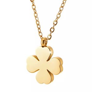 Collana in acciaio inossidabile 316l con 4 foglie di trifoglio collana con quadrifoglio del destino Pvd placcato oro 18 carati gioielli con trifoglio fortunato donna uomo - Product Image 1