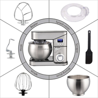 Mélangeur de cuisine multifonction en acier inoxydable 6L Mélangeur de pâte 3 en 1 Mélangeur électrique sur pied avec affichage numérique