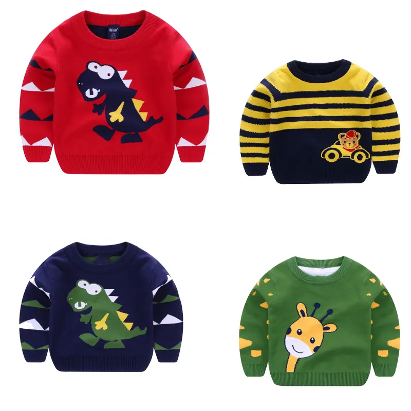 Hotsale Dinosaur Sweaters for Boys' Knitwear Cartoon Trendy Warm Bottom Shirt Korean Children's Stripe Original Single Kids