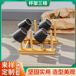 Three Compartment Bamboo Dish <b>Rack</b> For <b>Plates</b> Bowls Kitchen Storage Organizer 3 Tier Wood Stand - Product Image 5