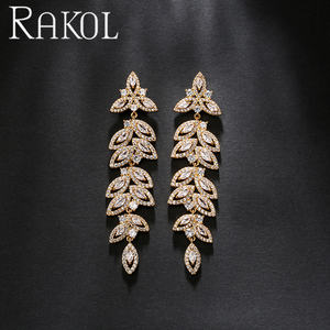 ต่างหูระย้าทรงใบไม้หรูหรา RAKOL EP5436 ประดับเพชรซิร์โคเนีย 5A สำหรับเจ้าสาว ปี 2023 - Product Image 4