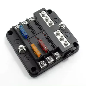 12 Circuit Ways Blade Fuse Box Positive Negative Bus Bar Fuse Block Box Holder with LED Indicator Dust-proof Protection Cover