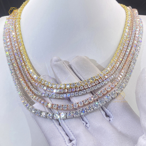 Güzel takı kalça HopNecklace 10k 14k 18k altın VS1 Lab elmas HPHT CVD 2MM 3MM küme buzlu Out tenis zincir bilezik bağlantı zinciri - Product Image 1