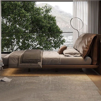 Cama Flotante Italiana de Lujo Ligero, 1.8m, Queen, de Cuero Ecológico, Duradera, Moderna, con Panel de Oreja de Elefante, Uso Comercial, Estructura de Madera