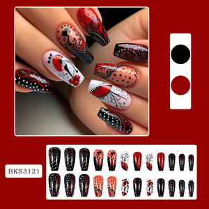 Uñas Postizas Pre-Diseñadas con Degradado Negro y <span class=keywords><strong>Rojo</strong></span> Francés, Material ABS Removible - Product Image 2