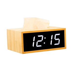 EMAF Wooden table clock bamboo tissue box Acrylic mirror display for promotional gifts